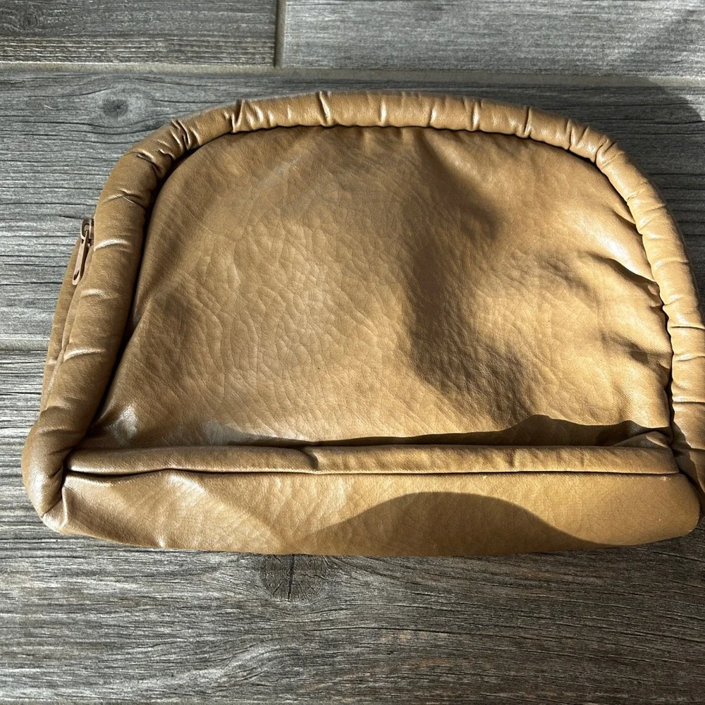 80s Fantass Brown Faux Leather Padded Clutch Evening Bag Makeup Toiletry Bag‎